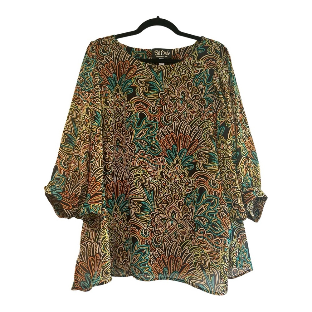 Bob Mackie Blouse Womens Plus 1X Colorful Wearable Art Batwing Dolman Lined Top - Picture 1 of 11
